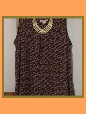 Blouse with beautiful color combinations and pattern, brown, XL