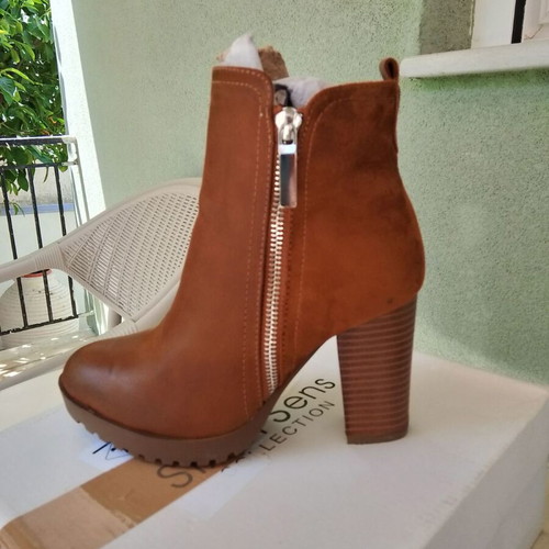Boots tan with 9 cm heel new, half suede half faux leather