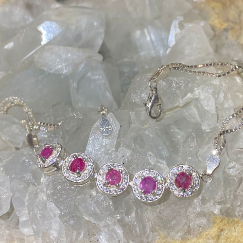 Handmade silver bracelet with natural ruby and moissanite, new