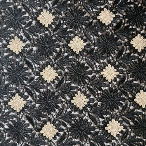 Black guipure lace with gold flowers new for formal wear