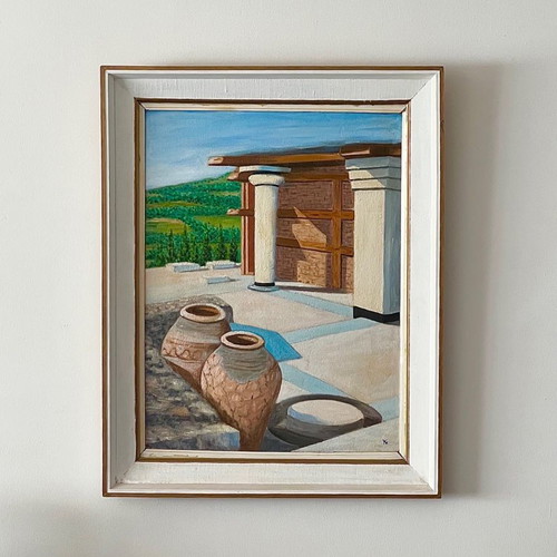 Authentic oil painting Palace of Knossos Crete used