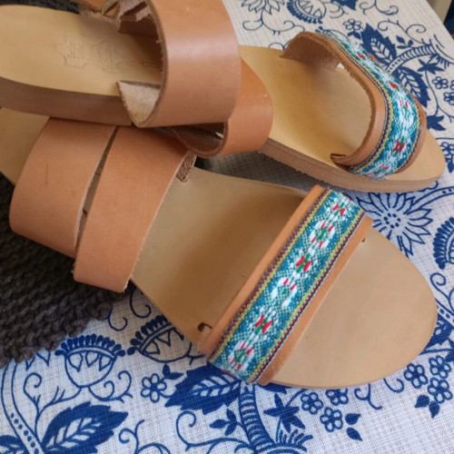 Handmade sandals size 38, genuine leather, multicolor