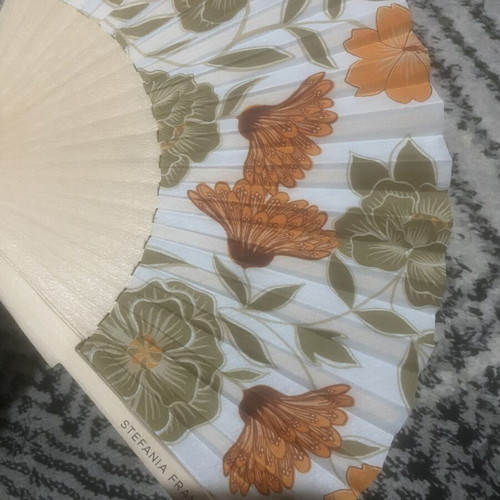 Hand Fan with Orange and Brown Floral Design new