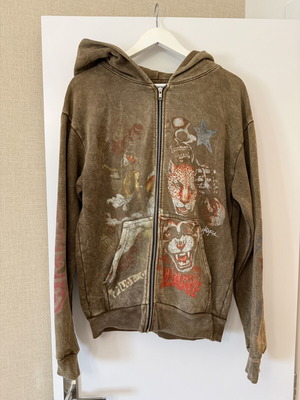 FOSSIL vintage ζακέτα hoodie με γραφικά σε καφέ, μέγεθος S