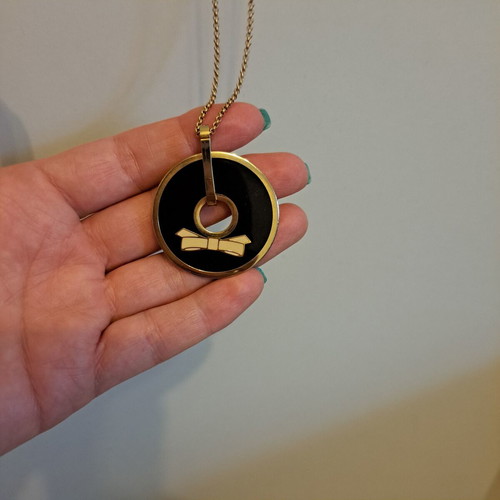 Loisir long necklace 42cm chain with black pendant gold-plated steel like new