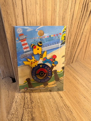 Pokemon Center Tokyo Bay Pin Badge with Ampharos and Pikachu