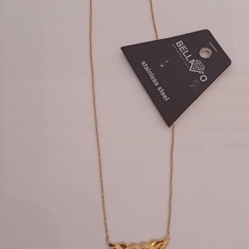Bella stainless steel necklace with gold-tone heart and angel wings pendant