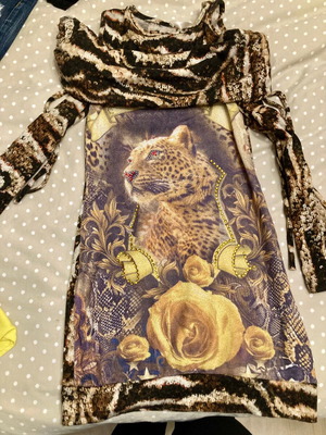 Rich animal print blouse used, brown, size M