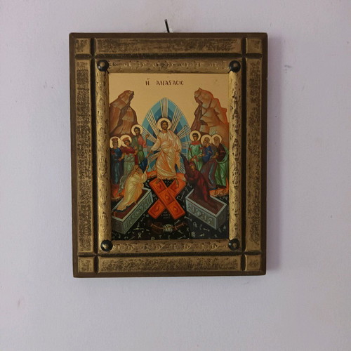 Handmade wood-carved icon of saints "The Resurrection" like new