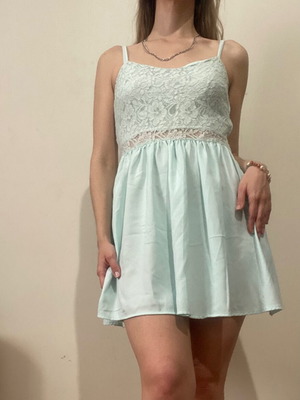 Dress with lace used, turquoise, size Medium