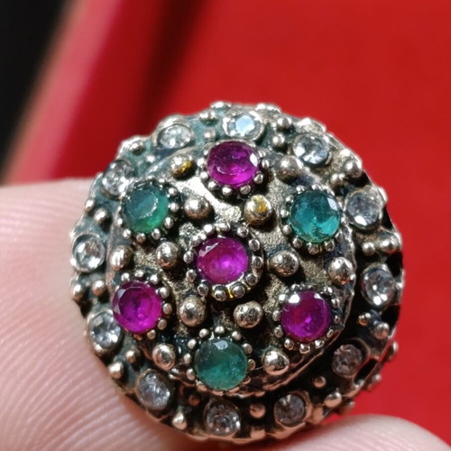 Ring with multicolored stones used, gold color, size 59