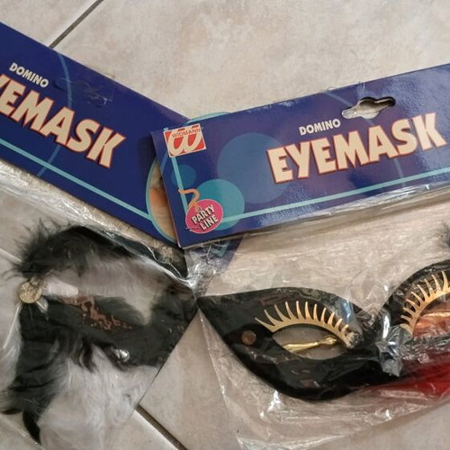 Carnival eye mask with handle in white and black, new