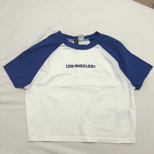 H&M Crop Top Short Sleeve New White Blue S-M