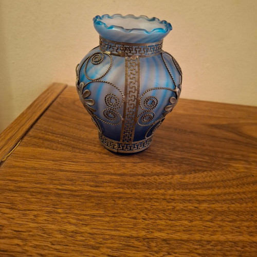 Filigree blue vintage 50s vase like new