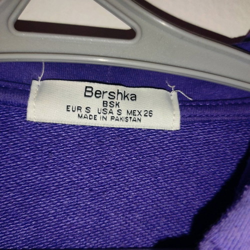 Purple cropped hoodie Bershka used with white stripe on sleeves size S