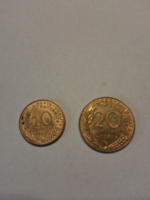 Σετ 2 γαλλικών νομισμάτων Centimes μεταχειρισμένο, 10 Centimes 1982 & 20 Centimes 1983