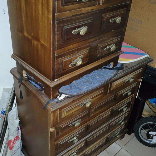Wooden neoclassical chest of drawers set, 6 and 10 drawers