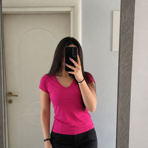 Fuchsia V-Neck Short Sleeve Blouse M 38 like new