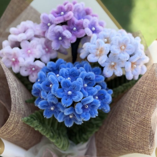 Handmade bouquet of chenille hydrangeas, new