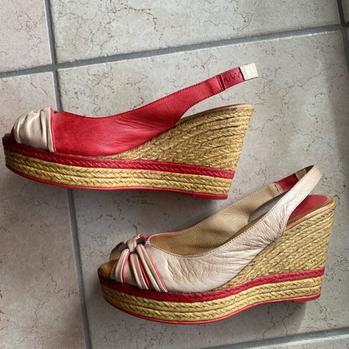 Marina leather platform shoes like new, size 39, beige and red