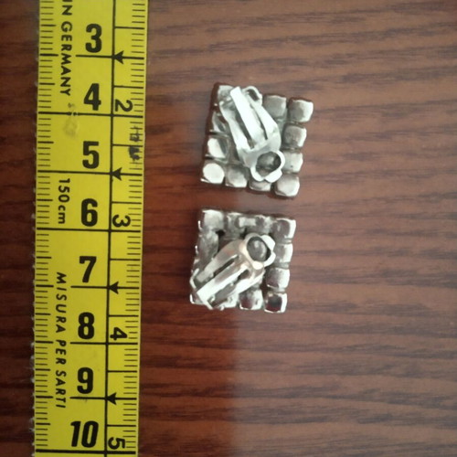 Square earrings with rhinestones and clips like new