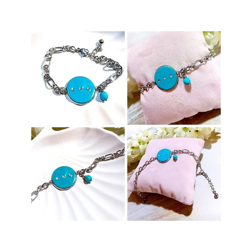Handmade steel bracelet with turquoise motif, new