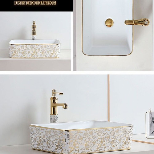 Luxury sink with gold design and golden faucet Popik Group LTD new