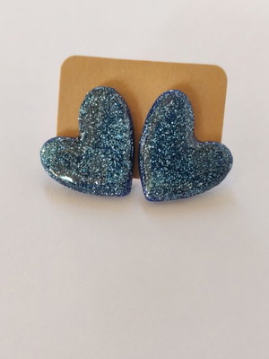 Handmade earrings blue polymer clay with steel stud new