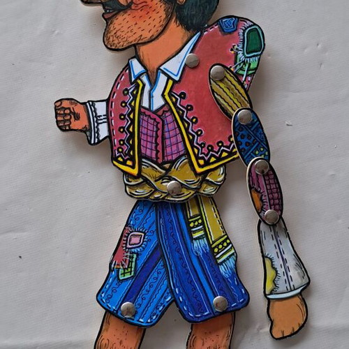 Karagiozis Wooden Figure handmade by artist Markos, like new, 35 cm