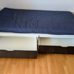 Bed frame with 2 storage boxes, like new