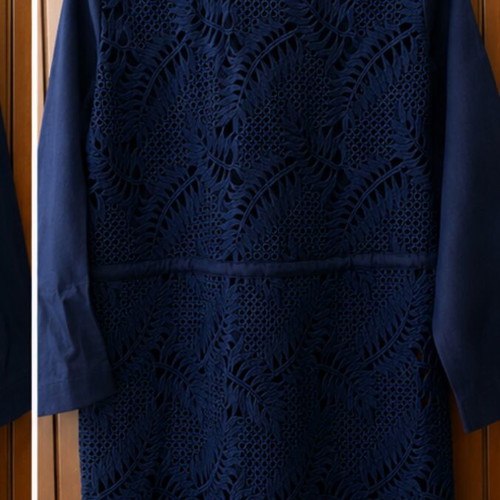 Linen dress with guipure dark blue Zara like new