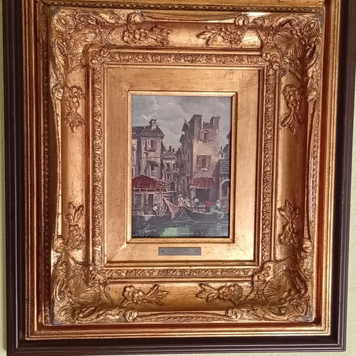 Πίνακας Βενετία Ιταλία μεταχειρισμένος, 46x41 εκ, ξύλινη κορνίζα