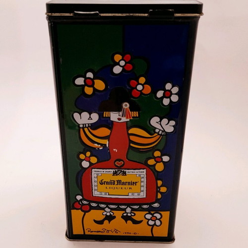 Collectible metal Grand Marnier tin box Limited Edition 1990 Romero Britto like new