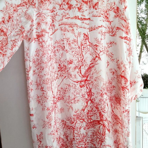 Vintage Style Kimono Robes with Toile de Jouy Pattern, Blue & Red