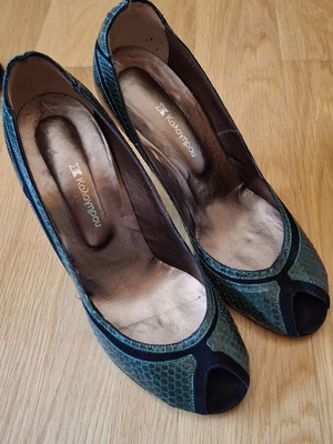 Pip Toe Kalogirou leather pumps used, black and dark green, size 39.5-40
