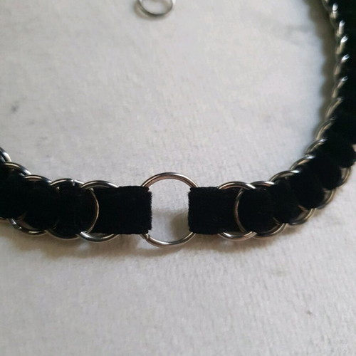 Black Velvet Chainmail Choker Stainless Steel O Ring Handmade