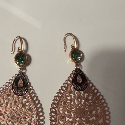 Rose gold earrings with green stones