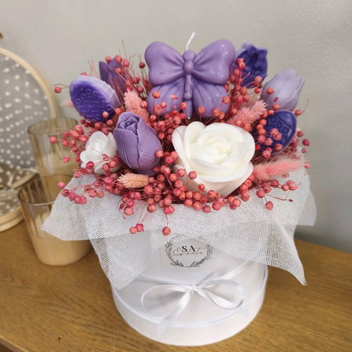 Spring Aromatic Candle Bouquet new, handmade with dried flowers
