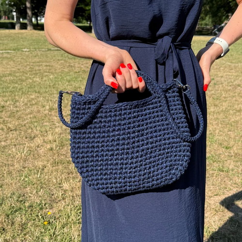 Handmade Crochet Shoulder Bag new, dark blue, minimalist t-shirt yarn handbag