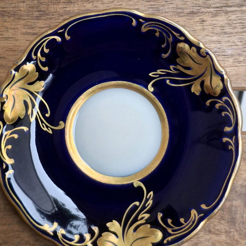 Friederike KPM coffee saucer used, porcelain blue and gold