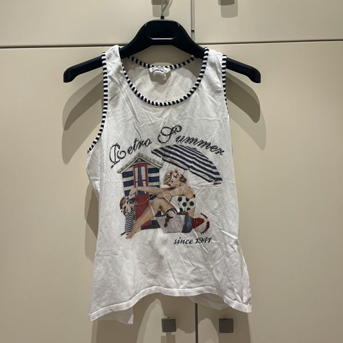 Mayoral sleeveless top like new, white with blue retro print