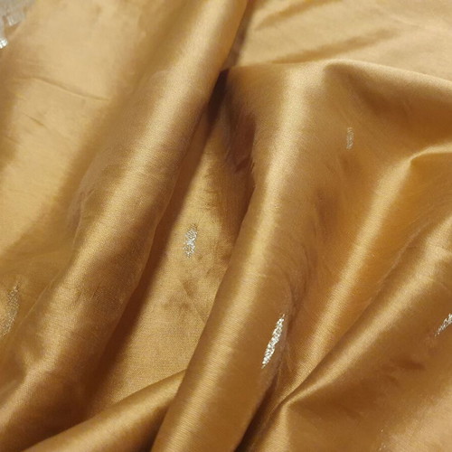 Indian sari with gold embroidery used, ochre fabric with blue stripes