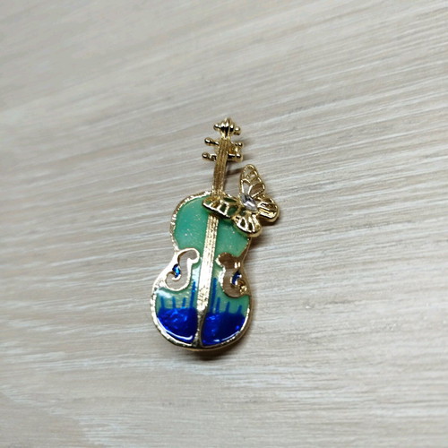 Viola brooch new, gold tone with enamel and zircon