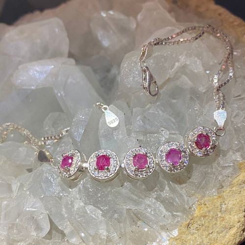 Handmade silver bracelet with natural ruby and moissanite, new