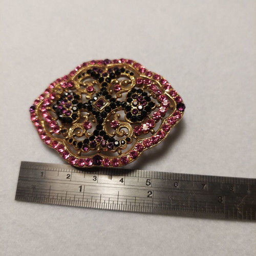 Swarovski brooch new, handmade brass and crystals, pink