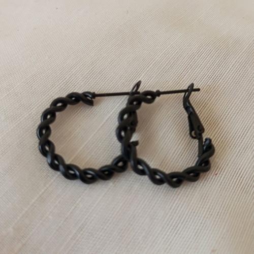 Set of 4 Small Black Stainless Steel Hoop Earrings new