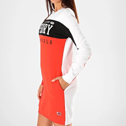 Superdry Red Sweat Dress Large/40/12 With Long-Sleeved Panel Design