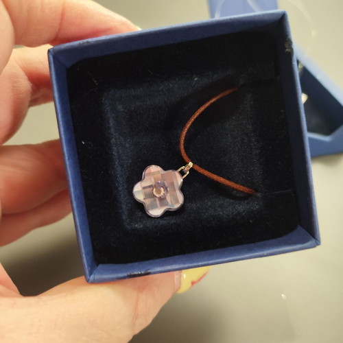 Swarovski vintage flower pendant lilac with brown suede cord