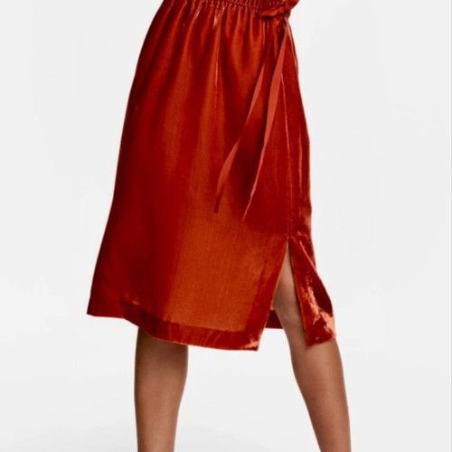 Midi velvet skirt H&M like new, orange-red with slits size M