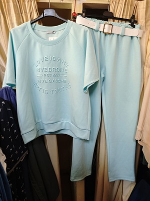 Women's tracksuit set with embossed letters, turquoise, new